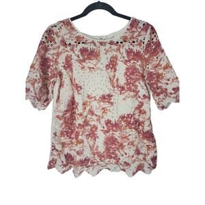 Porridge Anthropologie Lace Overlay Top M Womens Short Sleeve Pullover Multicolo